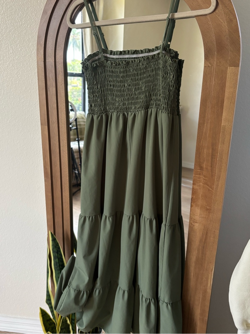 SHEIN Olive Green Smocked Midi Dress